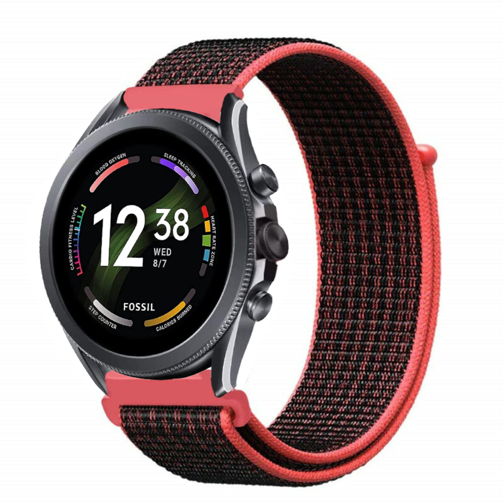 Strap-it® Strap-it Fossil Gen 6 - 44mm Nylonarmband (Schwarz/Rot) Strap-it® Strap-it Fossil Gen 6 - 44mm Nylonarmband (Schwarz/Rot)