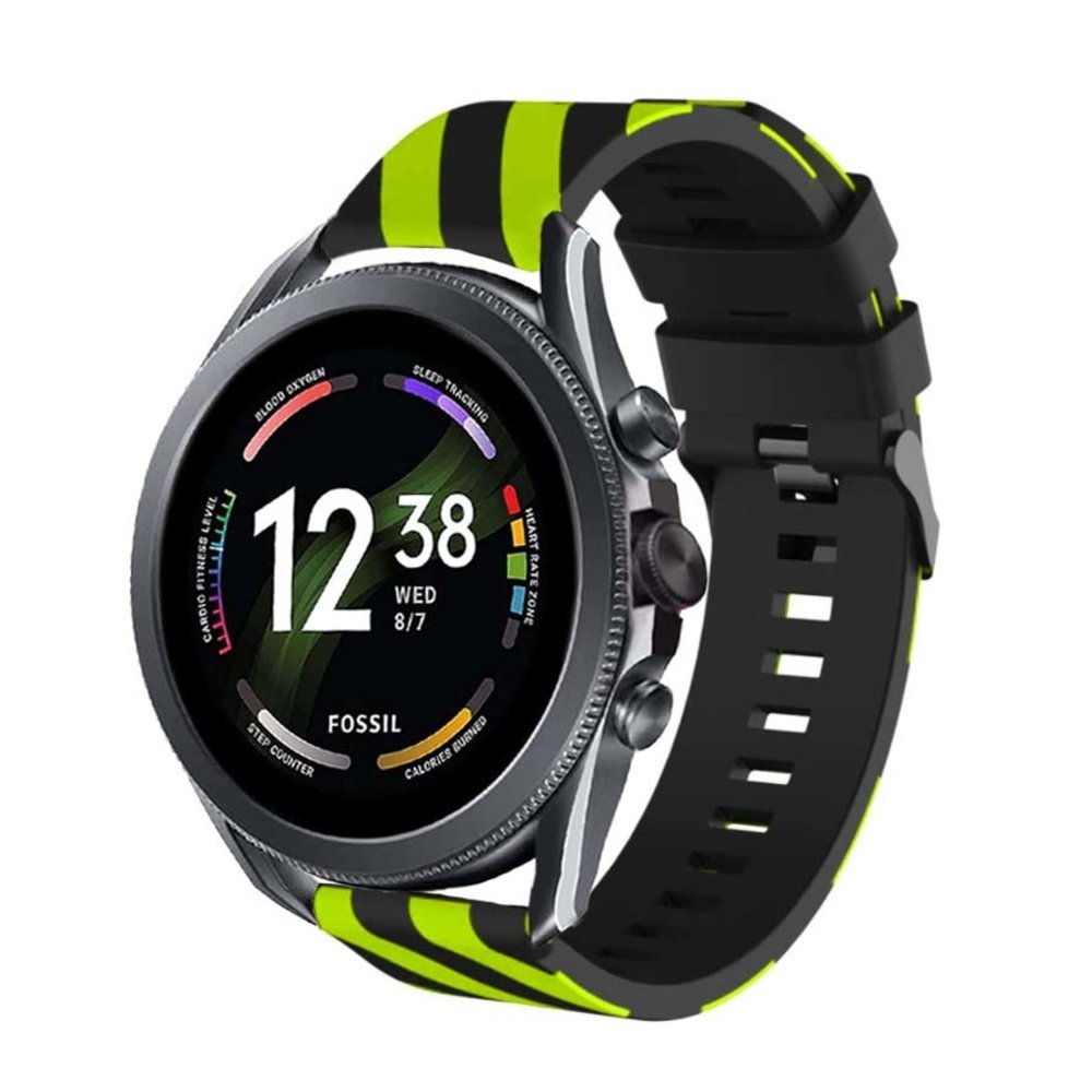 Strap-it® Strap-it Fossil Gen 6 - 44mm gestreiftes Silikonarmband (Schwarz/Gelb)