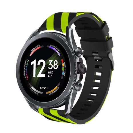 Strap-it® Strap-it Fossil Gen 6 - 44mm gestreiftes Silikonarmband (Schwarz/Gelb)