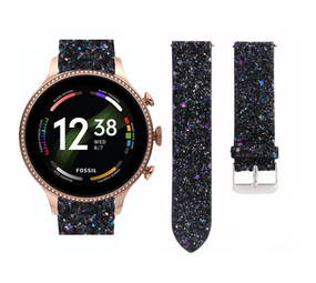 Strap-it® Fossil Gen 6 - 44mm Lederarmband mit Glitzer (Schwarz) Strap-it® Fossil Gen 6 - 44mm Lederarmband mit Glitzer (Schwarz)