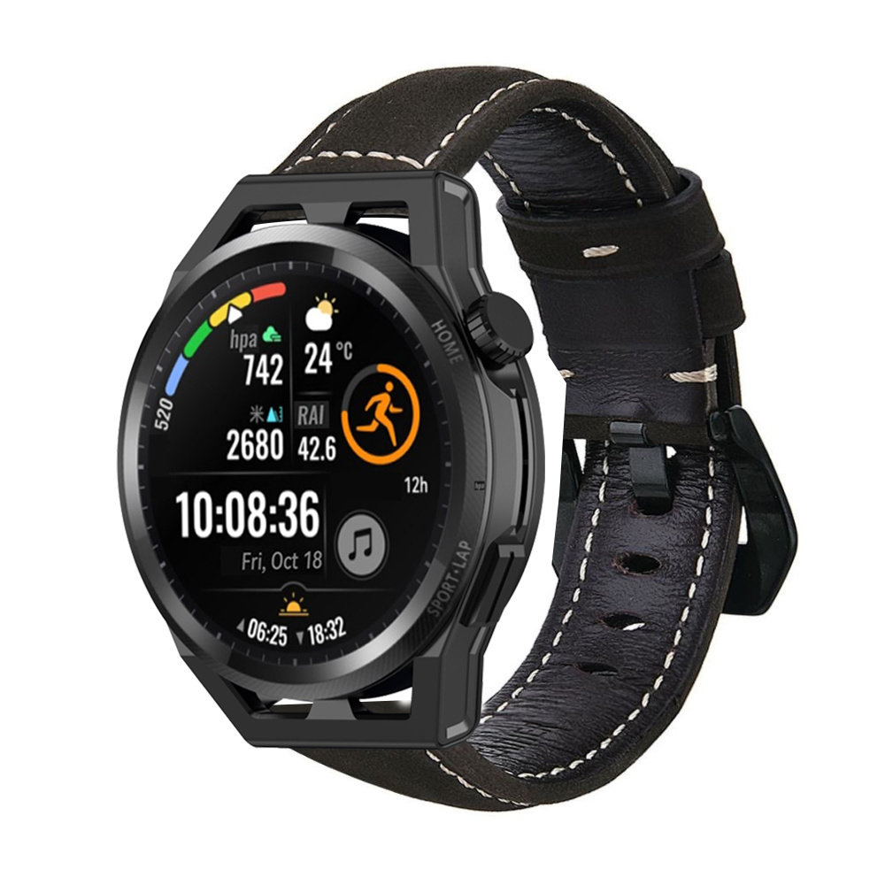 Strap-it® Strap-it Huawei Watch GT Runner Lederarmband (Schwarz) Strap-it® Strap-it Huawei Watch GT Runner Lederarmband (Schwarz)