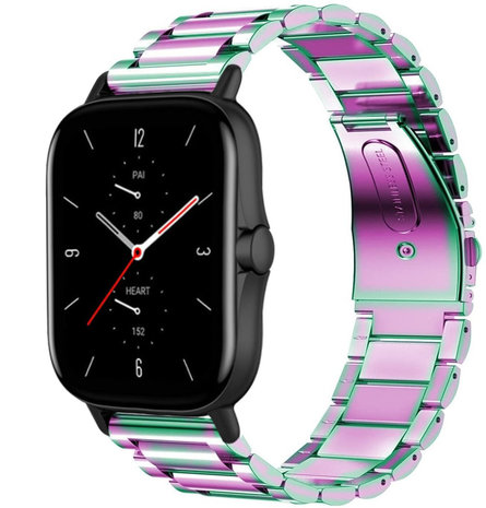 Strap-it® Strap-it Amazfit GTS 2 Stahlarmband (Regenbogen)