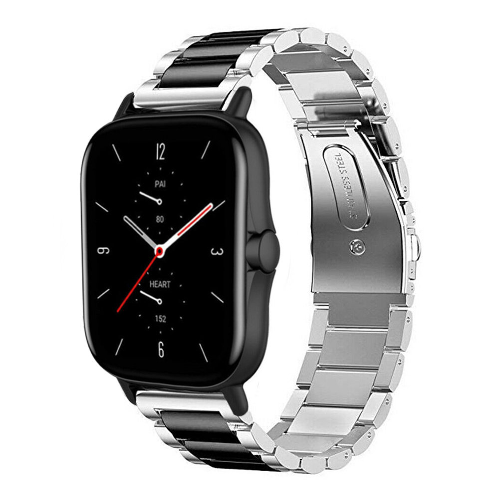 Strap-it® Strap-it Amazfit GTS 2 Stahlarmband (Silber/Schwarz)