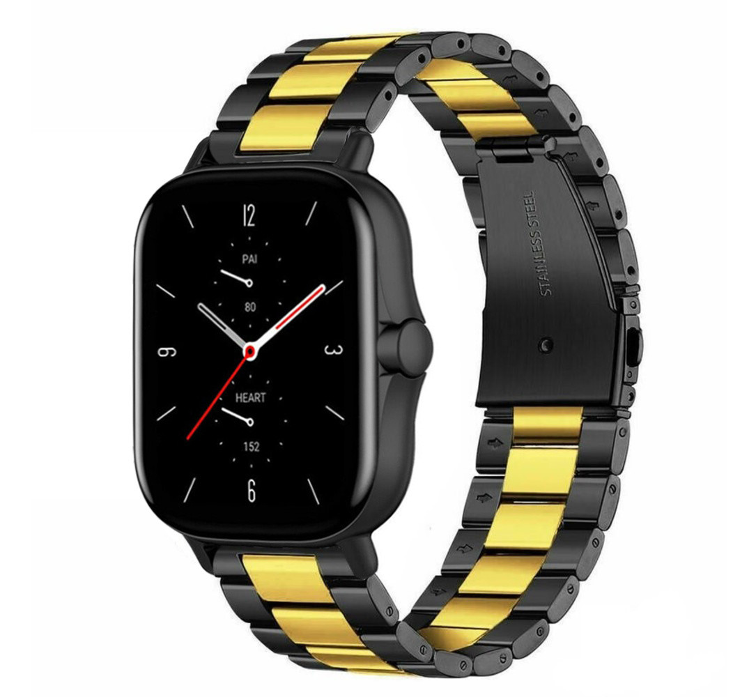 Strap-it® Strap-it Amazfit GTS 2 Stahlarmband (Schwarz/Gold)