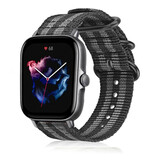Strap-it® Amazfit GTS 3 Nylon Schnallenarmband (Schwarz/Grau)