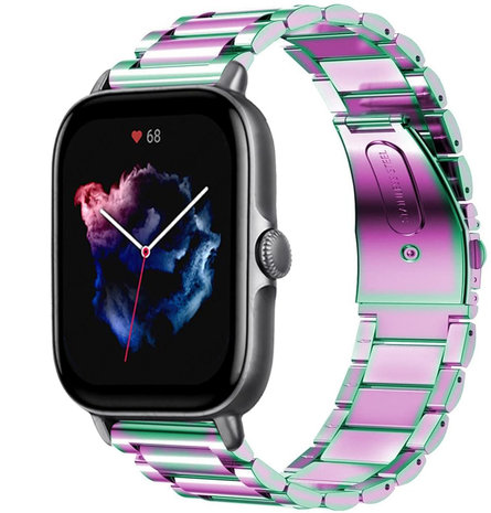 Strap-it® Strap-it Amazfit GTS 3 Stahlarmband (Regenbogen)