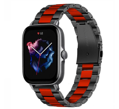 Strap-it® Strap-it Amazfit GTS 3 Stahlarmband (Schwarz/Rot) Strap-it® Strap-it Amazfit GTS 3 Stahlarmband (Schwarz/Rot)