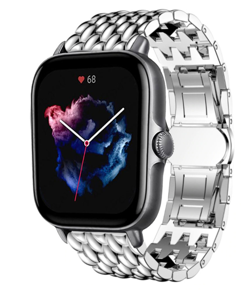 Strap-it® Strap-it Amazfit GTS 3 Stahl-Drachenarmband (Silber)
