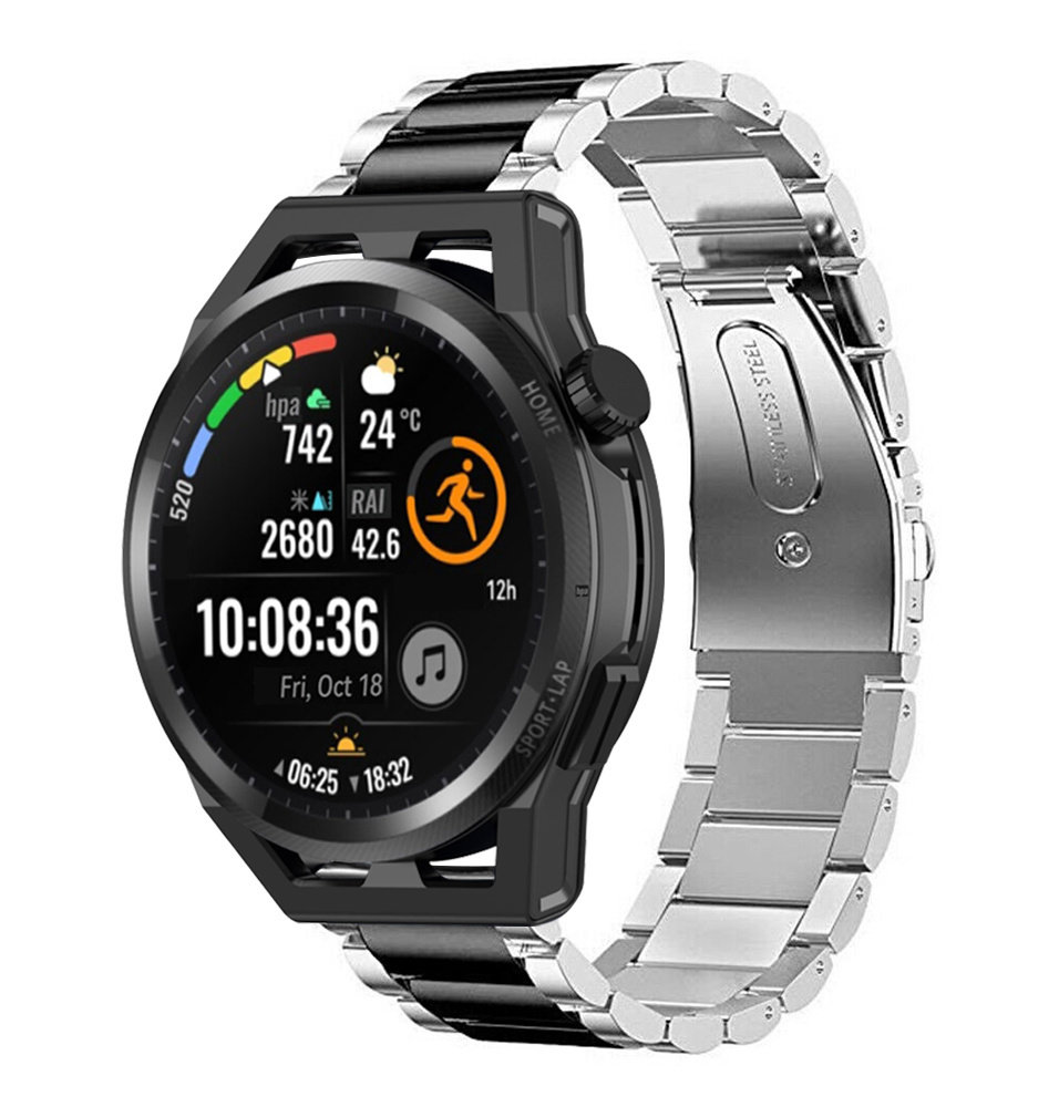 Strap-it® Strap-it Huawei GT Runner Stahlarmband (Silber/Schwarz)