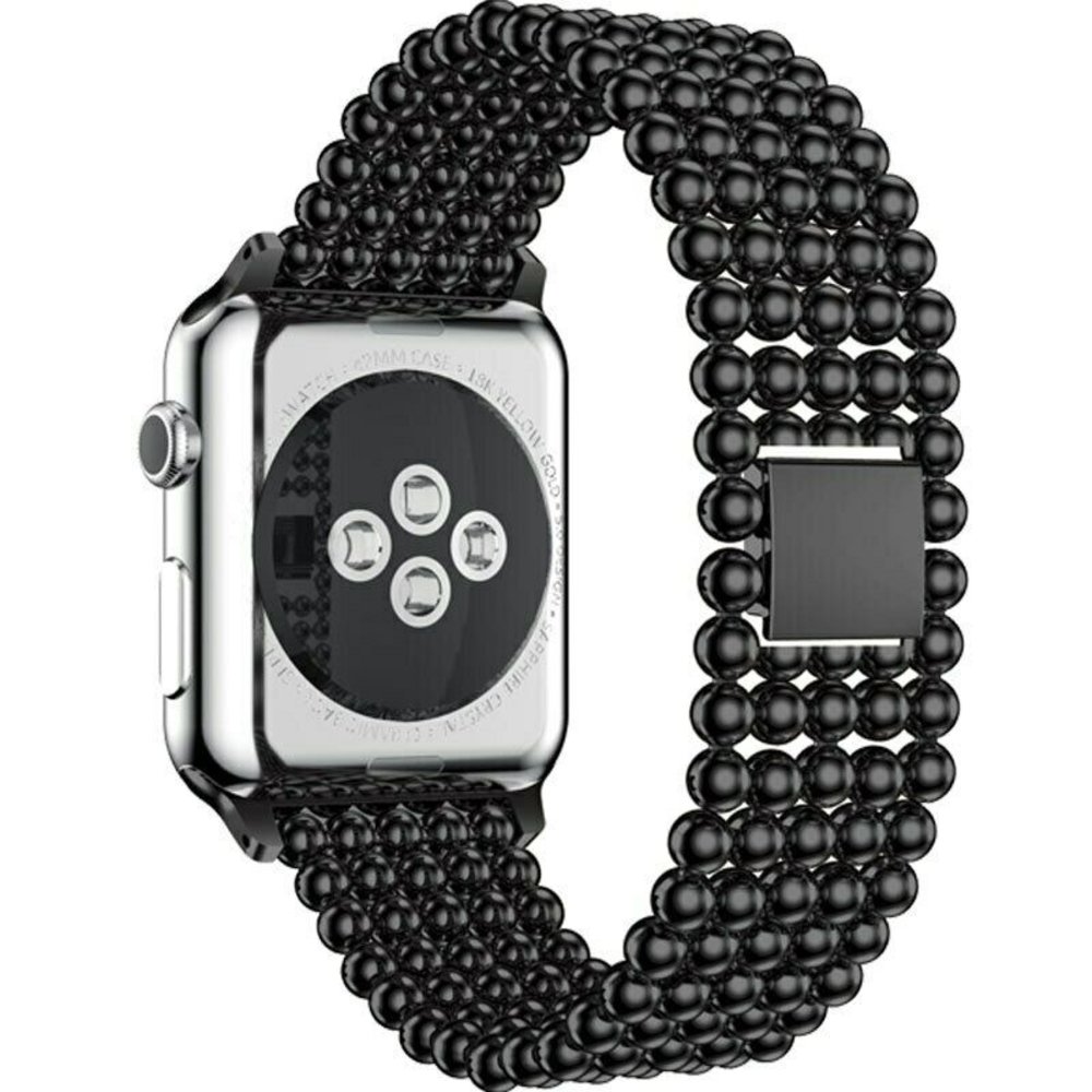 Strap-it® Strap-it Apple Watch Stahlperlenarmband (Schwarz)