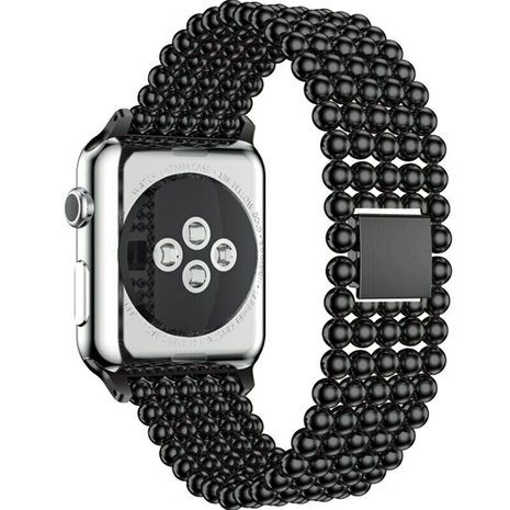 Strap-it® Strap-it Apple Watch Stahlperlenarmband (Schwarz)