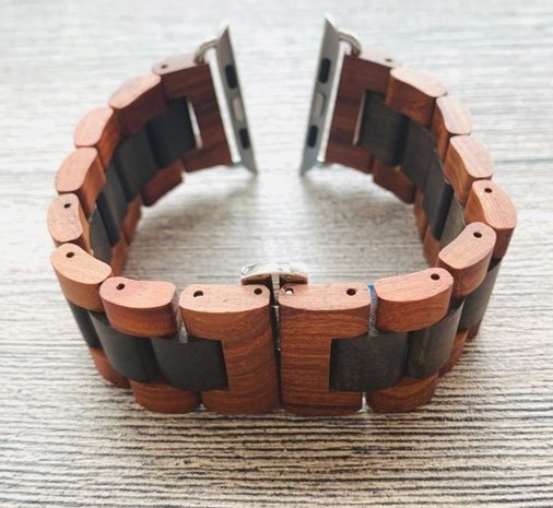 Strap-it® Strap-it Apple Watch Holzarmband (Rotbraun/Schwarz)