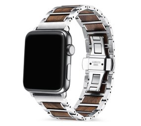 Strap-it® Apple Watch Stahl-/Holzarmband (Silber/Braun) Strap-it® Apple Watch Stahl-/Holzarmband (Silber/Braun)