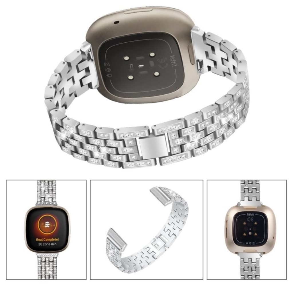 Strap-it® Strap-it Silver Diamond Fitbit Sense Armband Strap-it® Strap-it Silver Diamond Fitbit Sense Armband