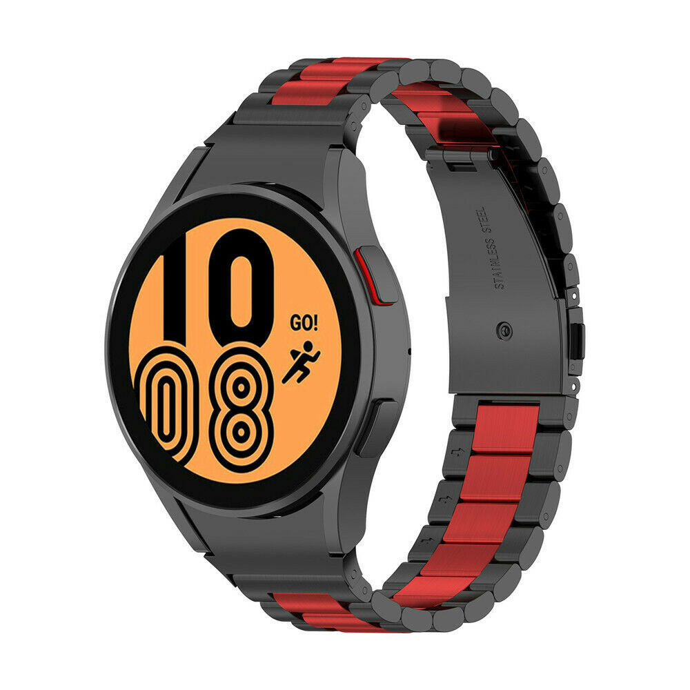 Strap-it® Strap-it Samsung Galaxy Watch 4 - 44mm Stahlgliederband (Schwarz/Rot)