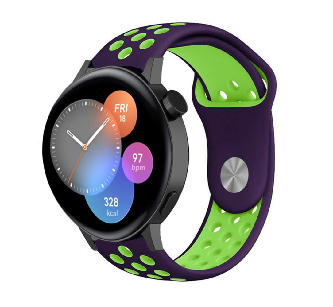 Strap-it® Strap-it Huawei Watch GT3 42mm Sportarmband (Lila/Grün)