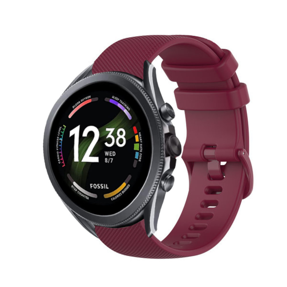 Strap-it® Strap-it Fossil Gen 6 44mm Luxus-Silikonarmband (Dunkelrot)