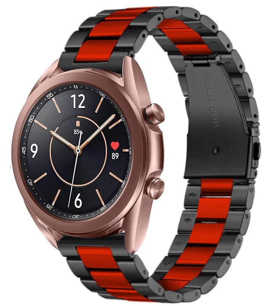 Strap-it® Strap-it Samsung Galaxy Watch 3 41mm Stahlarmband (Schwarz/Rot)