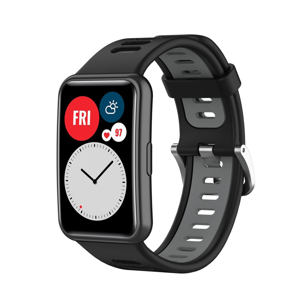 Strap-it® Strap-it Huawei Watch Fit New Sport Schnallenarmband (Schwarz/Grau)