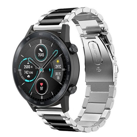 Strap-it® Strap-it Honor Magic Watch 2 Stahlarmband (Silber/Schwarz)