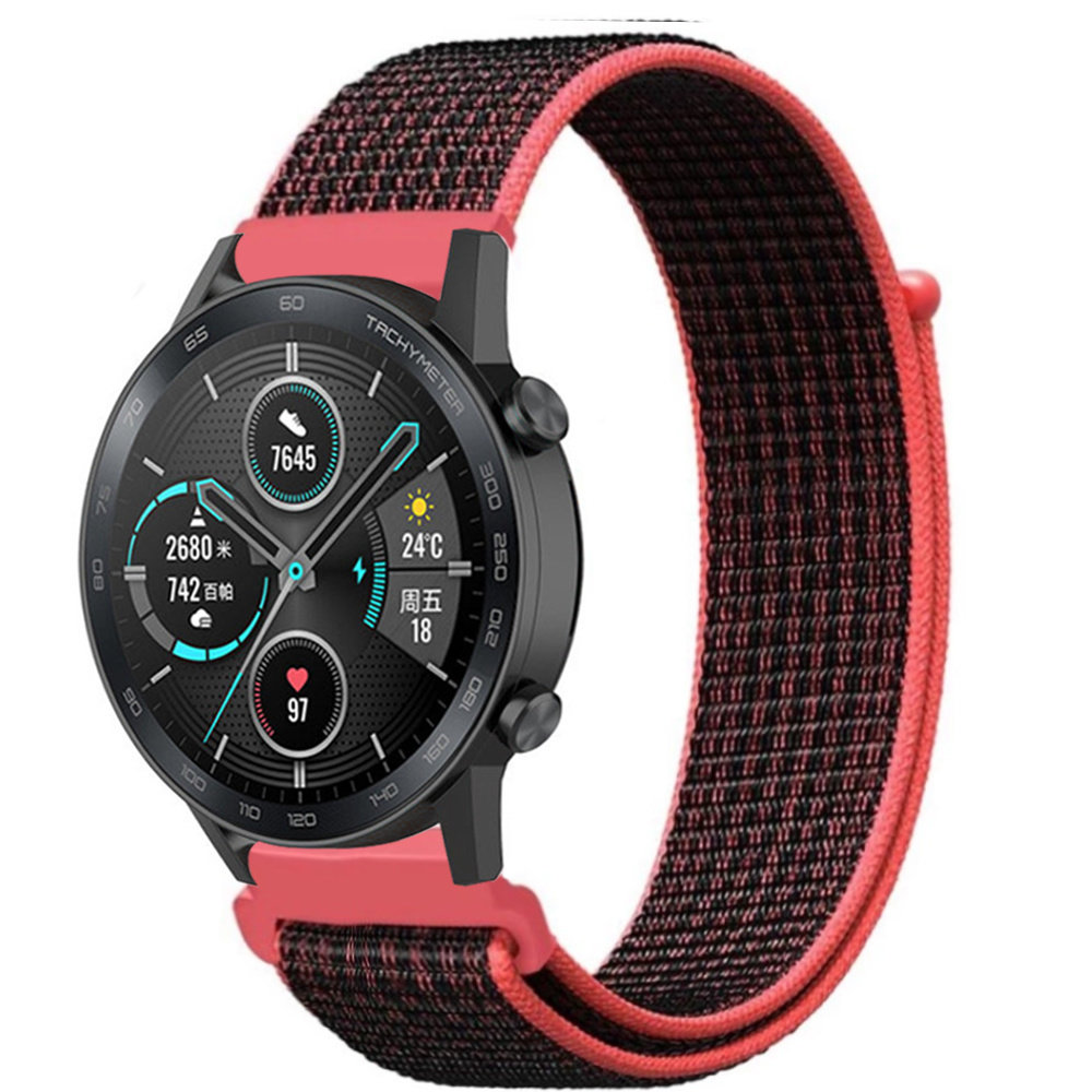 Strap-it® Strap-it Honor Magic Watch 2 Nylonarmband (Schwarz/Rot)