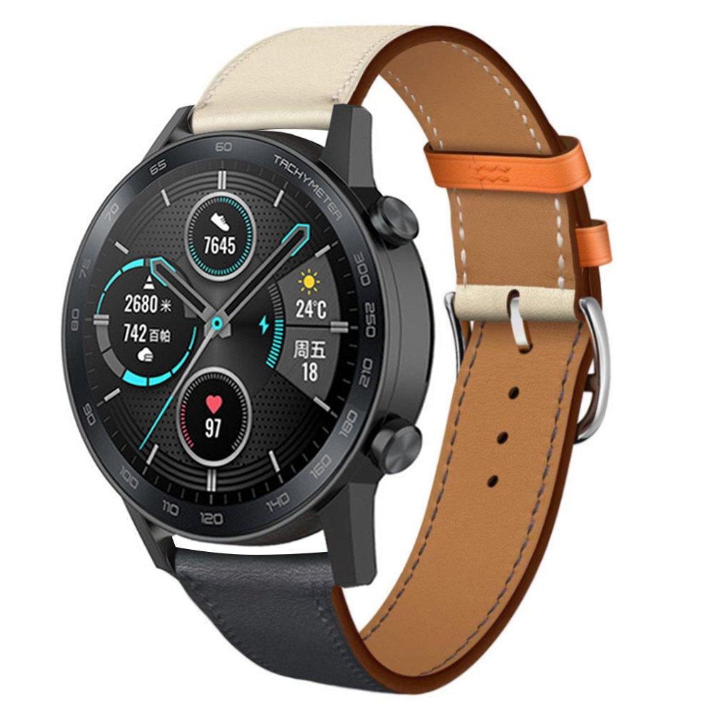 Strap-it® Strap-it Honor Magic Watch 2 Lederarmband (Weiß/Dunkelblau)