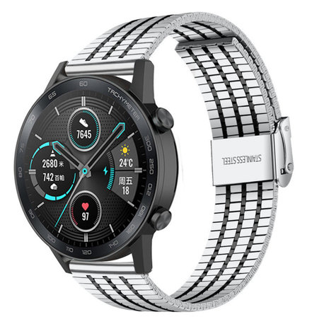 Strap-it® Strap-it Honor Magic Watch 2 Edelstahlarmband (Silber/Schwarz)