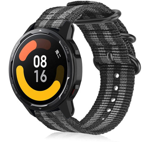 Strap-it® Strap-it Xiaomi Watch S1 Nylon Schnallenarmband (Schwarz/Grau)