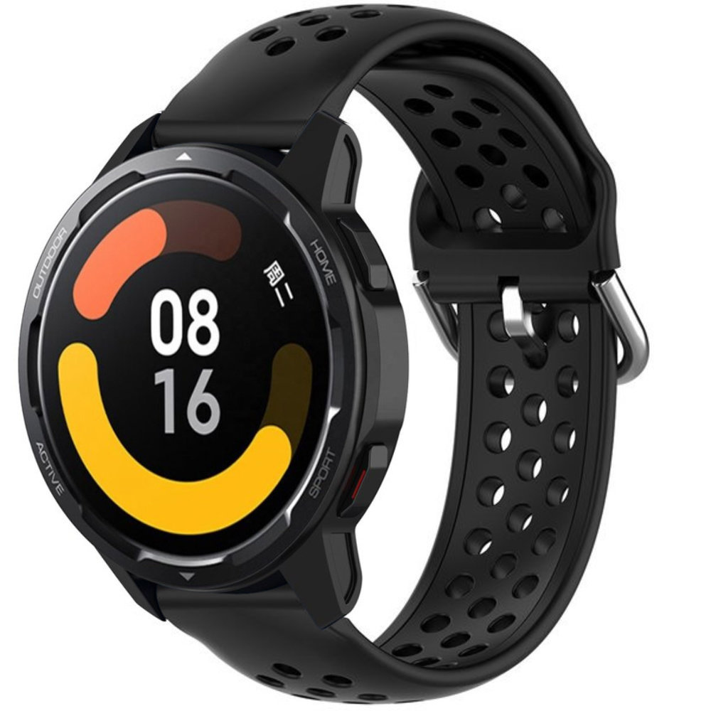 Strap-it® Strap-it Xiaomi Watch S1 Silikonarmband mit Löchern (Schwarz)