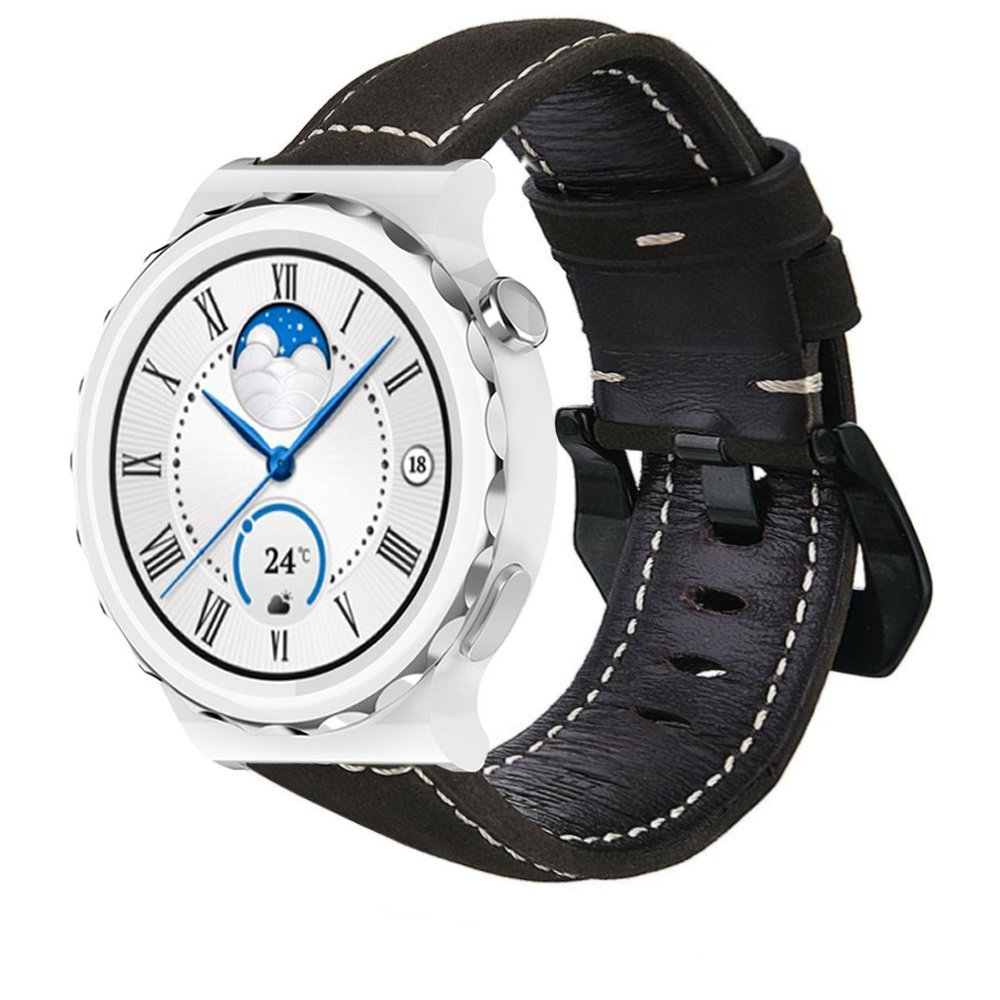 Strap-it® Strap-it Huawei Watch GT 3 Pro 43mm Lederarmband (Schwarz)