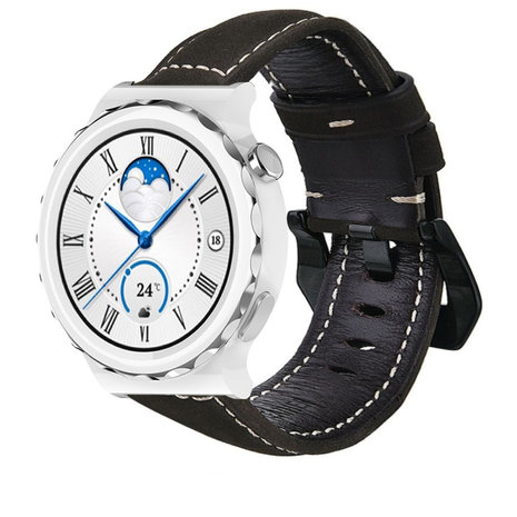 Strap-it® Strap-it Huawei Watch GT 3 Pro 43mm Lederarmband (Schwarz)