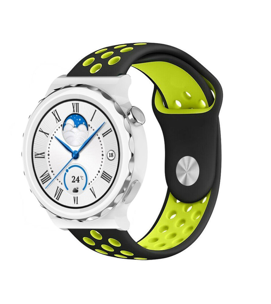 Strap-it® Strap-it Huawei Watch GT 3 Pro 43mm Sportarmband (Schwarz/Gelb)