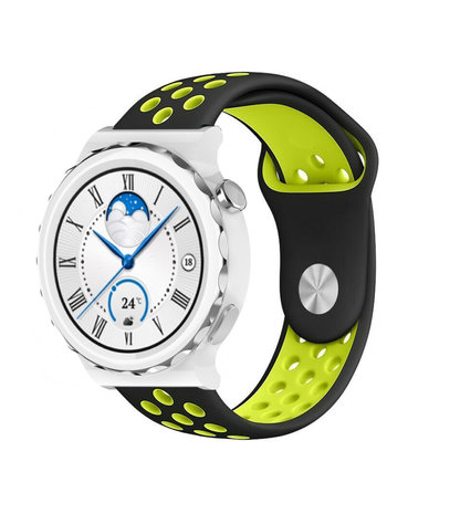 Strap-it® Strap-it Huawei Watch GT 3 Pro 43mm Sportarmband (Schwarz/Gelb)