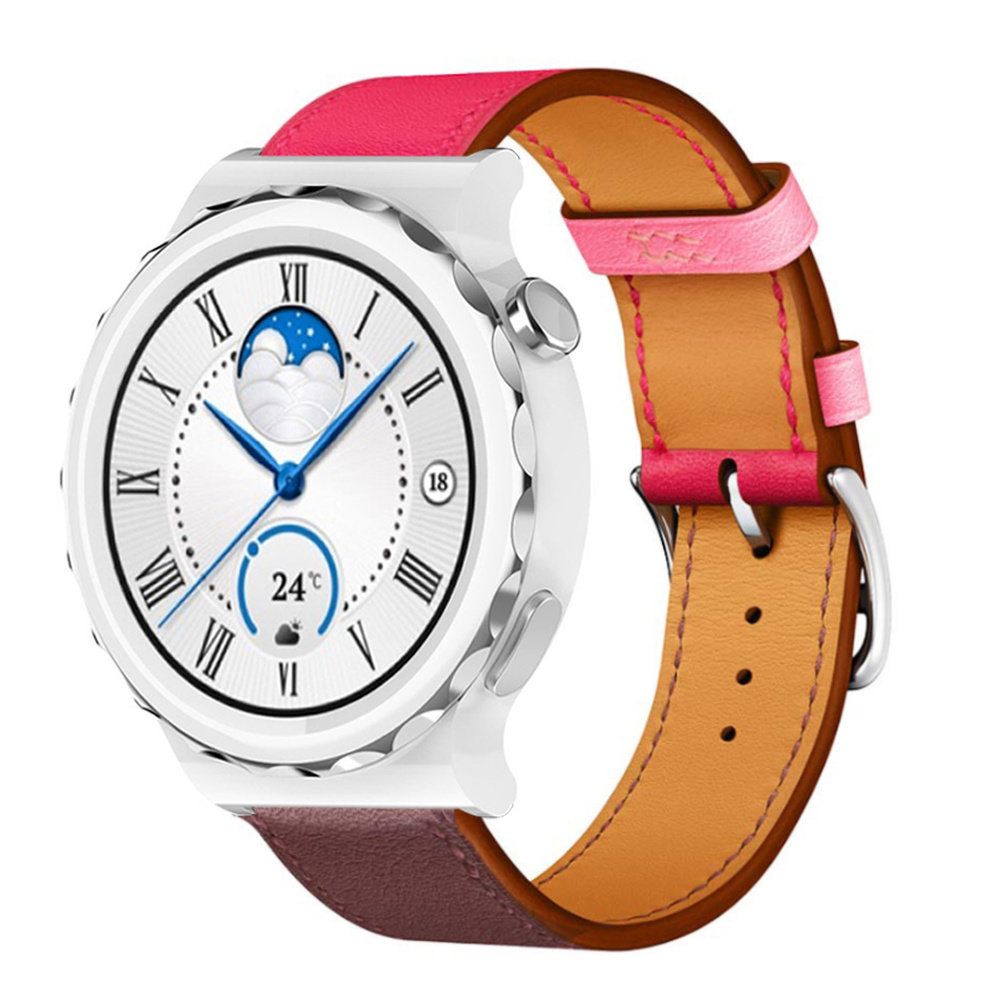 Strap-it® Strap-it Huawei Watch GT 3 Pro 43mm Lederarmband (Rosa/Rotbraun)