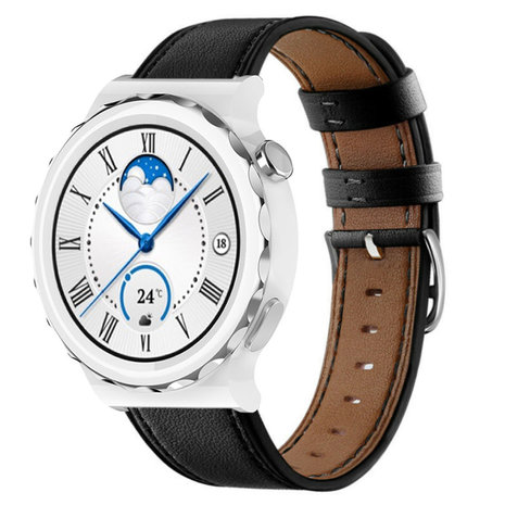 Strap-it® Strap-it Huawei Watch GT 3 Pro 43mm Armband Leder (Glattes Schwarz)