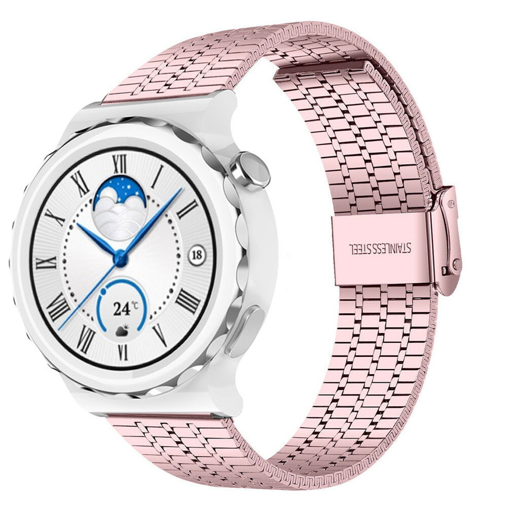 Strap-it® Strap-it Huawei Watch GT 3 Pro 43mm Luxus-Stahlarmband (Rosa)