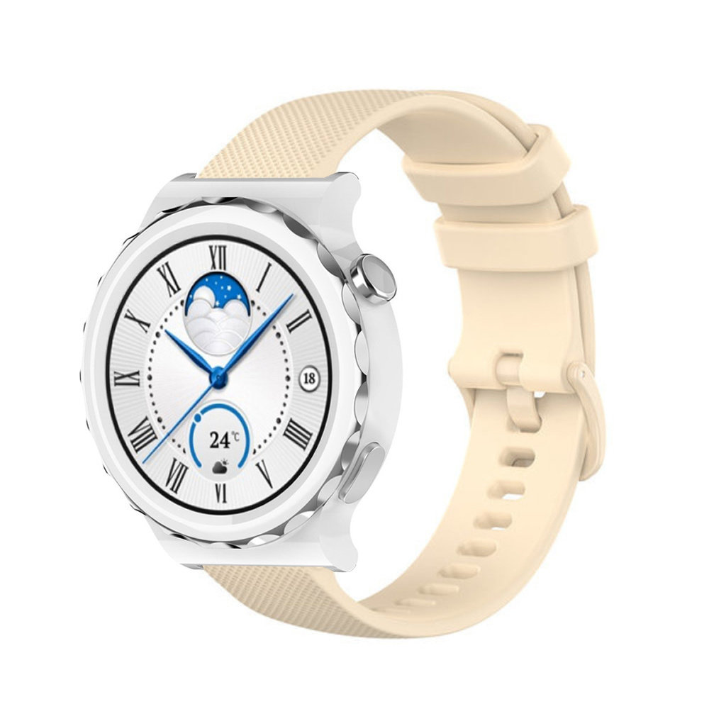 Strap-it® Strap-it Huawei Watch GT 3 Pro 43mm Luxus-Silikonarmband (Beige)