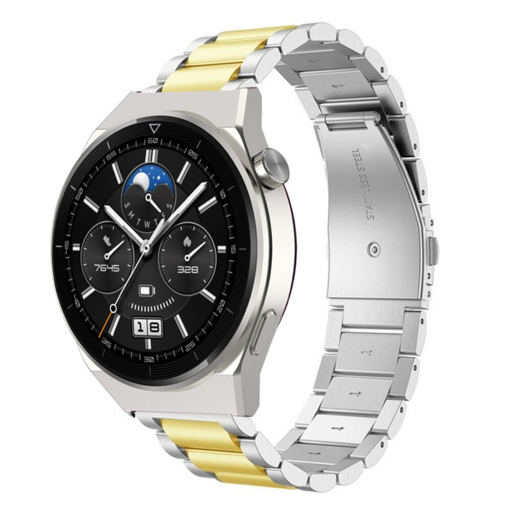Strap-it® Strap-it Huawei Watch GT 3 Pro 46mm Stahlarmband (Silber/Gold)