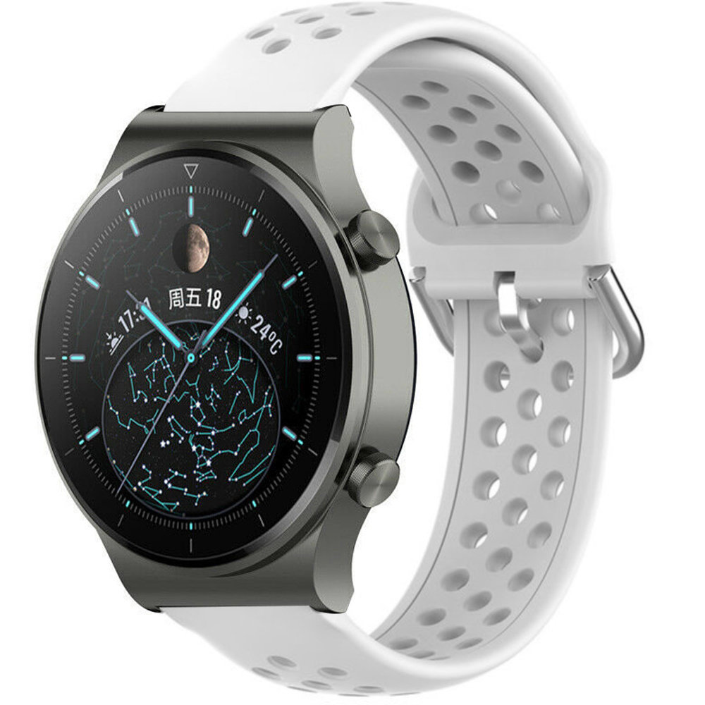 Strap-it® Strap-it Huawei Watch GT 2 Pro Silikonarmband mit Löchern (Weiß)