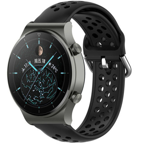 Strap-it® Strap-it Huawei Watch GT 2 Pro Silikonarmband mit Löchern (Schwarz)