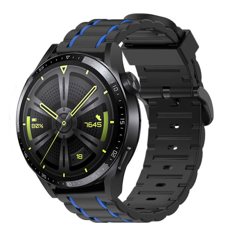 Strap-it® Strap-it Huawei Watch GT 3 46mm Sportschnallenarmband (Schwarz/Blau) Strap-it® Strap-it Huawei Watch GT 3 46mm Sportschnallenarmband (Schwarz/Blau)