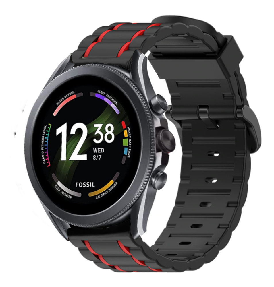 Strap-it® Strap-it Fossil Gen 6 44mm Sportschnallenarmband (Schwarz/Rot)