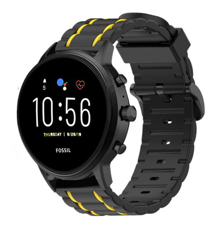 Strap-it® Strap-it Fossil Gen 5 Sportschnallenarmband (Schwarz/Gelb)