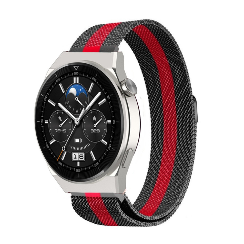 Strap-it® Strap-it Huawei Watch GT 3 Pro 46mm Milanese-Armband (Schwarz/Rot)