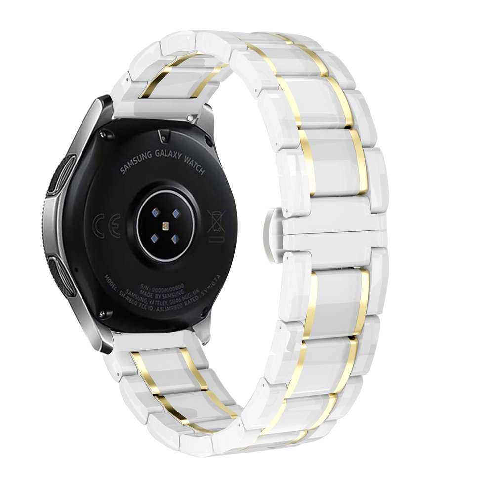 Strap-it® Strap-it Samsung Galaxy Watch 42mm Keramik-Stahlarmband (Weiß/Gold)
