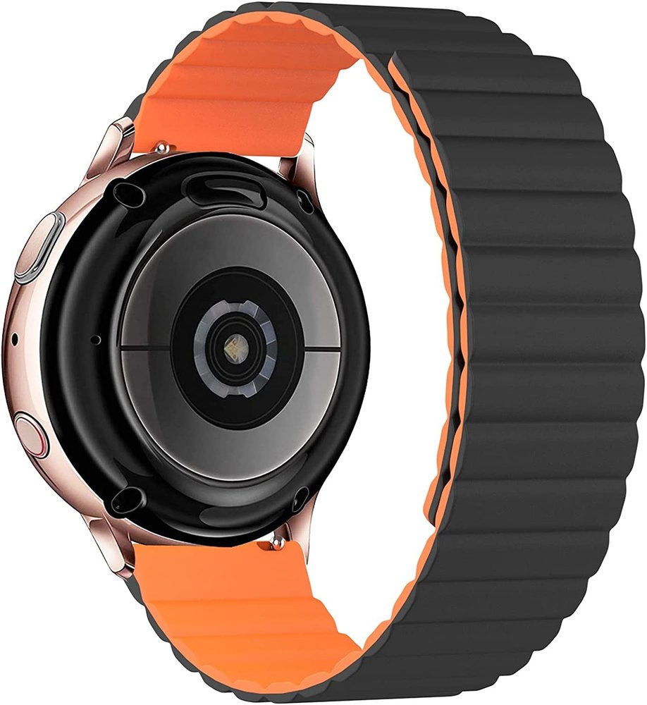 Strap-it® Strap-it Samsung Galaxy Watch Active Magnetisches Silikonarmband (Schwarz/Orange)