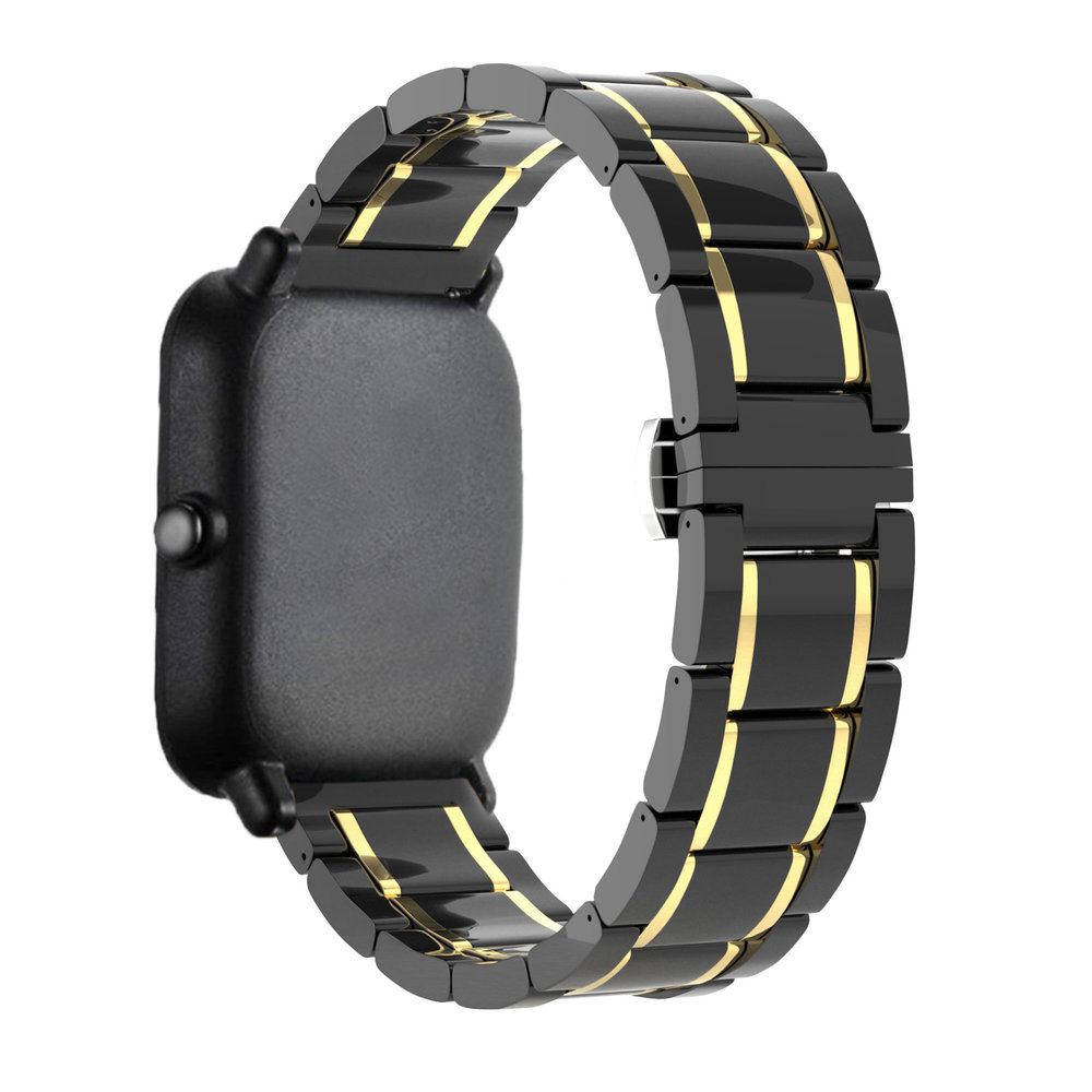 Strap-it® Strap-it Xiaomi Amazfit GTS 2 Keramik-Stahlarmband (Schwarz/Gold) Strap-it® Strap-it Xiaomi Amazfit GTS 2 Keramik-Stahlarmband (Schwarz/Gold)