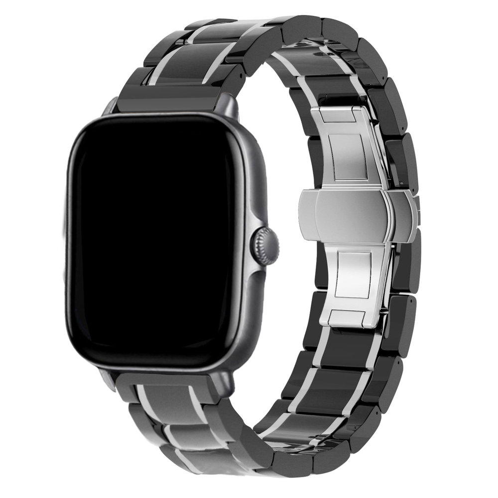 Strap-it® Strap-it Amazfit GTS 3 Keramik-Stahlarmband (Schwarz/Silber)