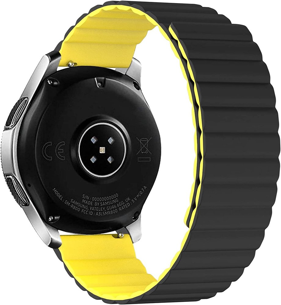 Strap-it® Strap-it Samsung Galaxy Watch 3 45mm Magnetisches Silikonarmband (Schwarz/Gelb)