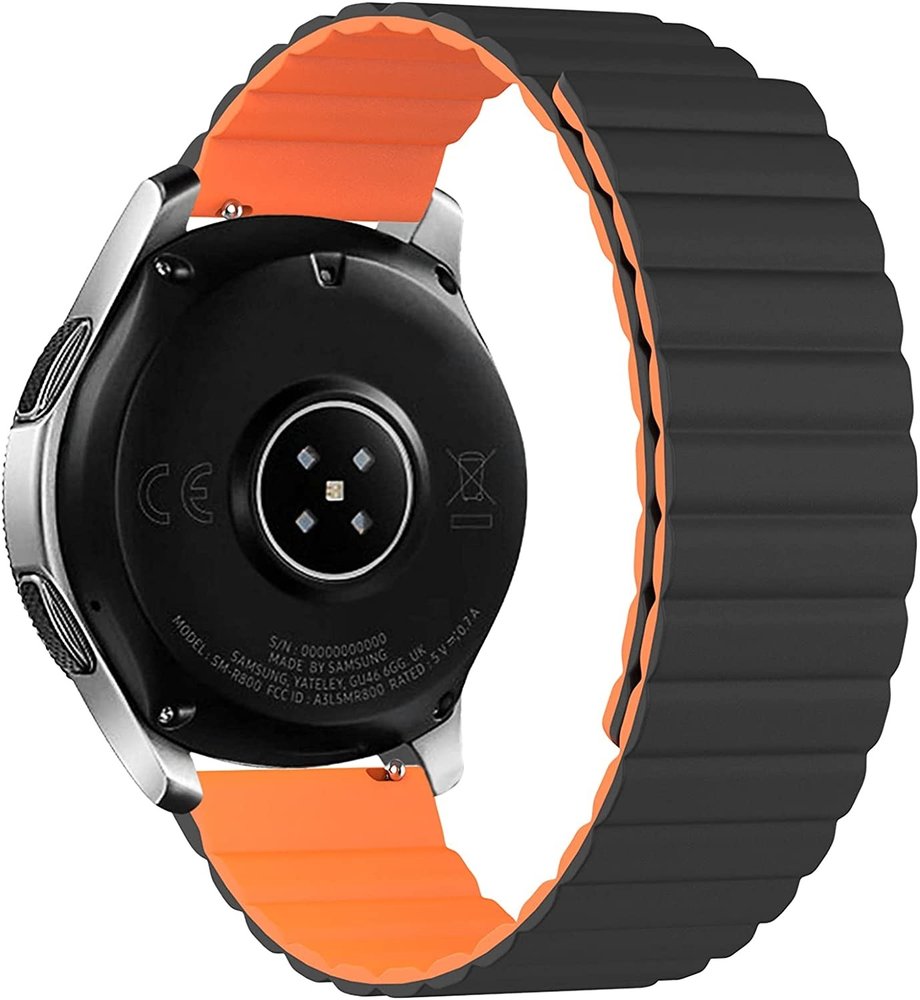 Strap-it® Strap-it Samsung Galaxy Watch 3 45mm Magnetisches Silikonarmband (Schwarz/Orange)